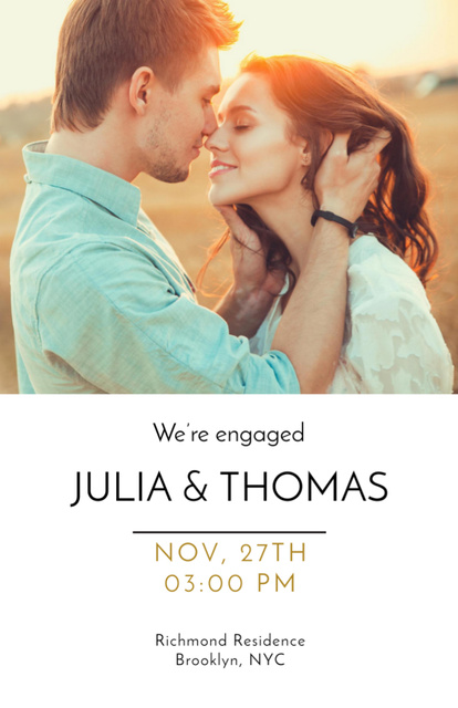 Plantilla de diseño de Engagement Event With Photo Of Young Couple Invitation 5.5x8.5in 