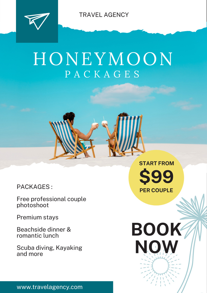 Honeymoon on Summer Beach Poster Design Template