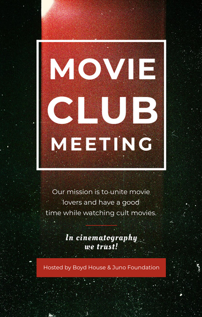 Movie Club Meeting Time-honoured Projector Invitation 4.6x7.2inデザインテンプレート