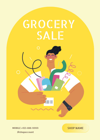 Beautiful Illustration With Groceries Sale Offer Flayer Design Template