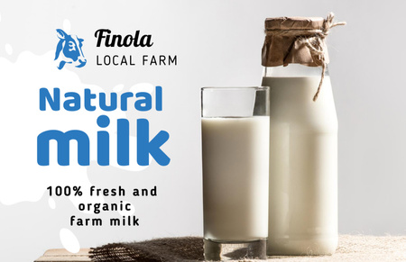 Milk Farm Offer with Glass of Organic Milk Business Card 85x55mm Design Template