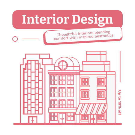 Ad of Interior Design Services with Illustration of City Buildings Instagram Design Template