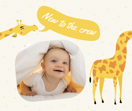 Baby Birthday Announcement with Cute Giraffes Facebook Design Template