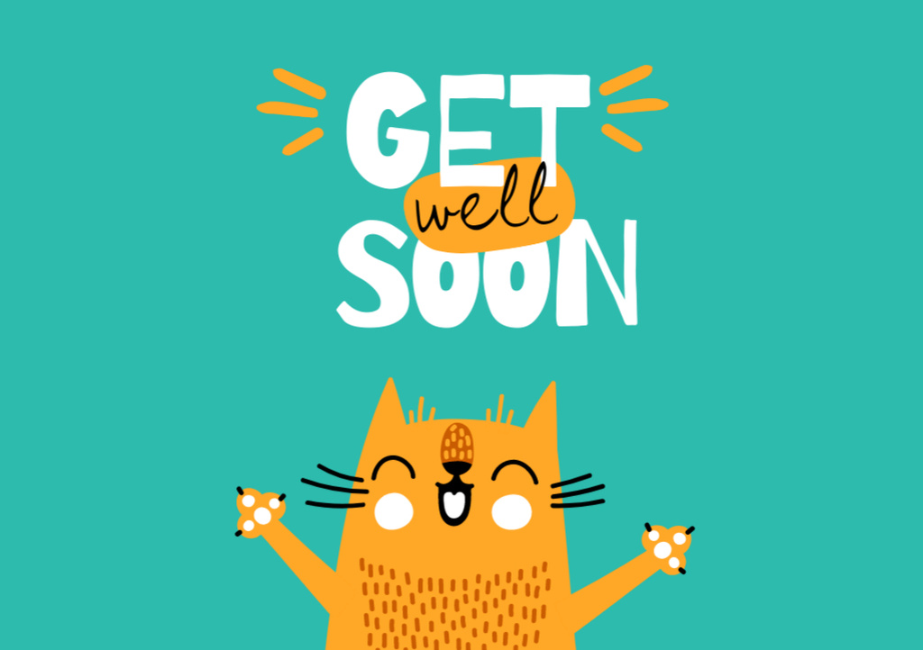 Szablon projektu Get Well Wish With Illustrated Cat Postcard A5