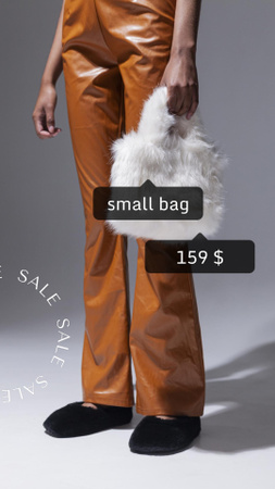 白い毛皮のようなバッグを持つスタイリッシュな女性 Instagram Video Storyデザインテンプレート