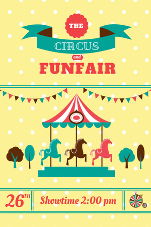 Circus and funfair invitation with Carousel Invitation 6x9in Design Template