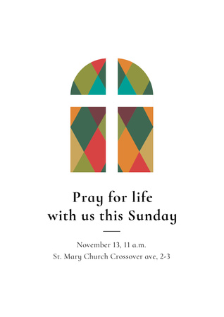 Template di design invito a pregare con la finestra della chiesa Poster