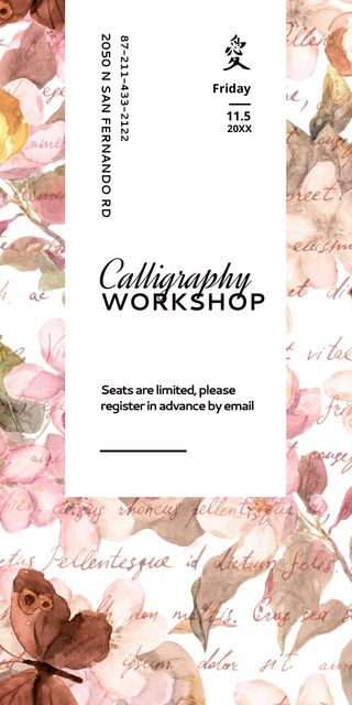 Calligraphy Workshop Announcement Watercolor Flowers Graphic Design Template