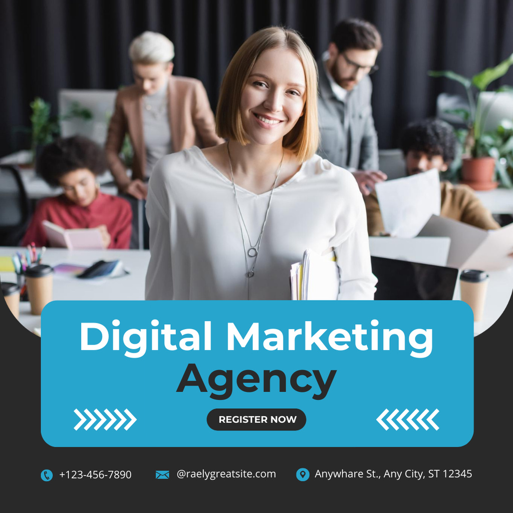 Designvorlage Colleagues in Office Offer Marketing Digital Agency Services für Instagram