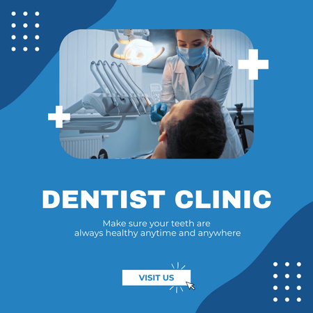 Ontwerpsjabloon van Animated Post van Advertentie van tandheelkundige kliniek met patiënt en tandarts
