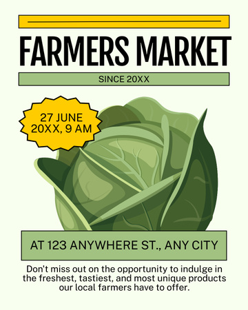 Farmer's Market Announcement with Green Fresh Cabbage Instagram Post Vertical Design Template