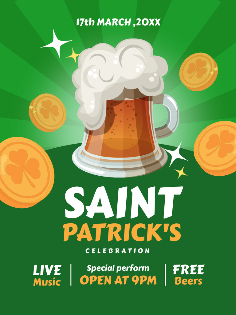 St. Patrick's Day Beer Party Poster US Tasarım Şablonu