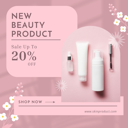 Cosmetics Ad with Skincare Products Instagram Design Template