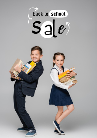Platilla de diseño Back to School Sale Offer with Cute Kids Poster 28x40in