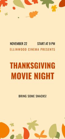 Thanksgiving Movie Night on Orange Autumn Leaves Flyer DIN Large Design Template