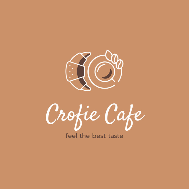 Cafe Ad with Coffee Cup and Croissant Logo Design Template
