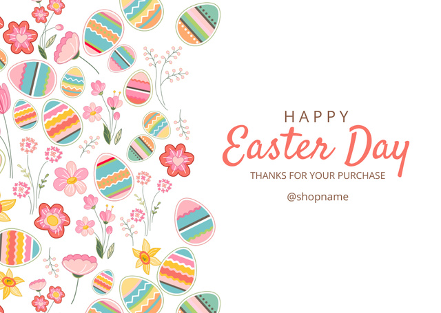 Easter Greeting with Colored Easter Eggs on White Card Design Template