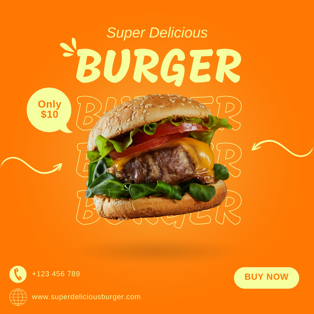 Fast Food Offer with Delicious Burger Instagram Design Template
