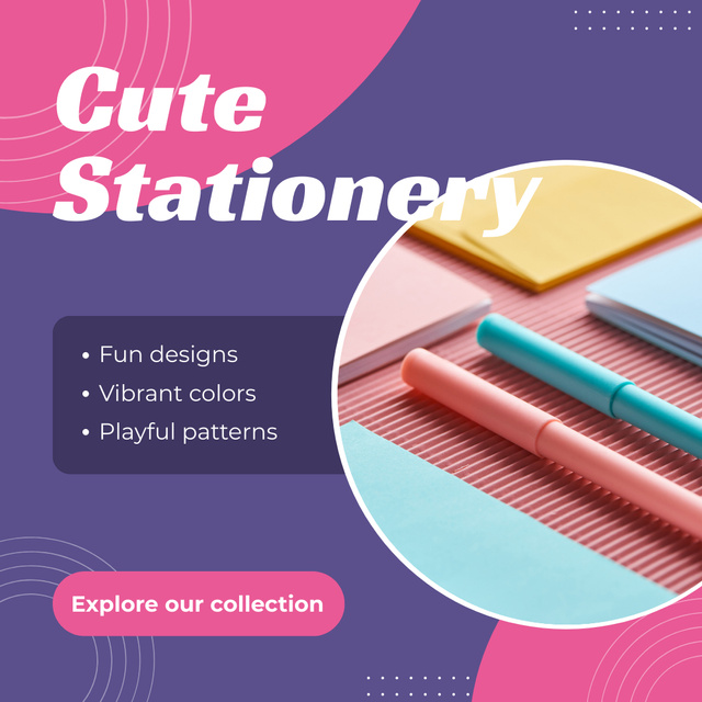 Stationery Shop Vibrant Collection Of Supplies Instagram AD Design Template