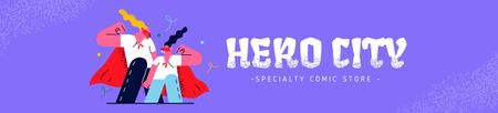 Designvorlage Comics Store Ad with Superheroes für Ebay Store Billboard
