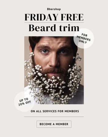 Barbershop Ad with Man with Flowers in Beard Poster 22x28in Design Template