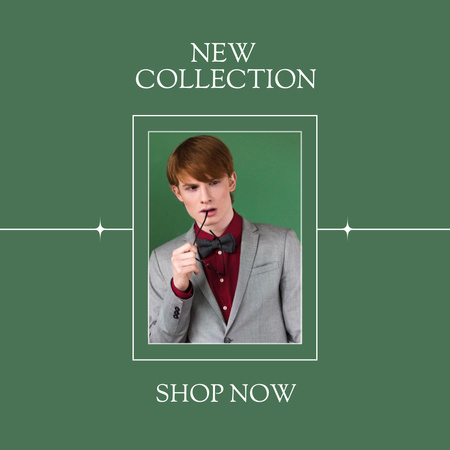 Fashion Ad with Young Guy in Bow Tie Instagram Design Template
