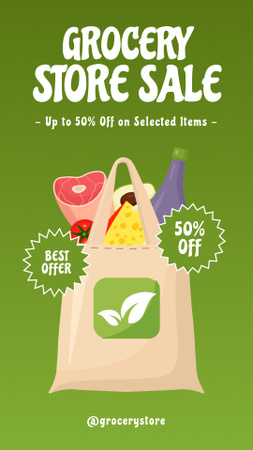 Plantilla de diseño de Anuncio de venta de tienda de comestibles con productos en bolsa Instagram Video Story 
