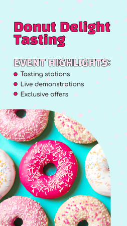 Ontwerpsjabloon van Instagram Video Story van Aankondiging van lekker donuts-proeverijevenement