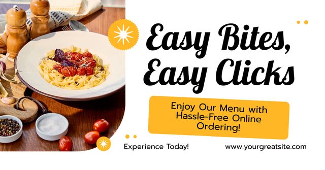 Modèle de visuel Online Ordering from Restaurant Offer with Tasty Spaghetti - Facebook AD
