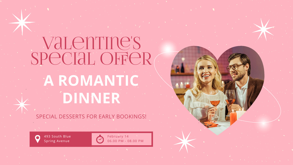 Romantic Dinner Offer for Valentine's Day FB event coverデザインテンプレート