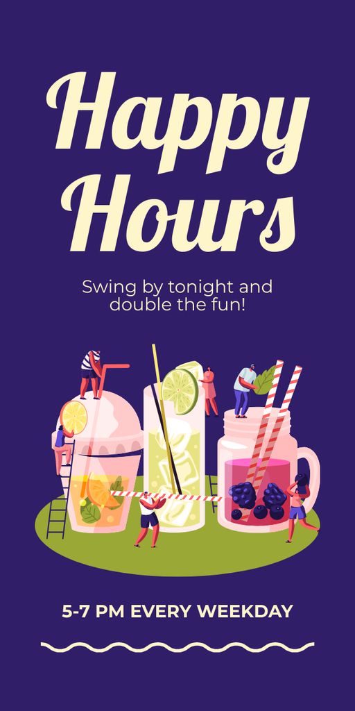 Designvorlage Cocktail Happy Hour Announcement with Fun Illustration für Graphic