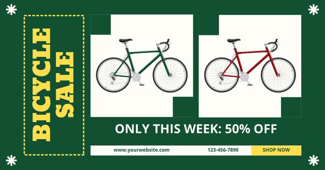 Ontwerpsjabloon van Facebook AD van Bicycles Sale Offer on Green