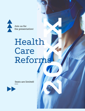Az egészségügyi reformok bemutatása orvossal Invitation 13.9x10.7cm tervezősablon