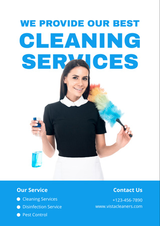 Cleaning Service Offer with Woman with Brush Flyer A6 Šablona návrhu