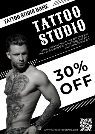 Artistic Tattoos In Studio With Discount Offer Poster Design Template