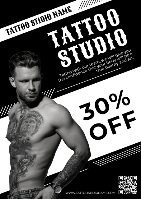 Artistic Tattoos In Studio With Discount Offer Poster Tasarım Şablonu