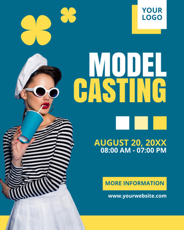 Woman in Pin-up Style at Model Casting Instagram Post Vertical Design Template