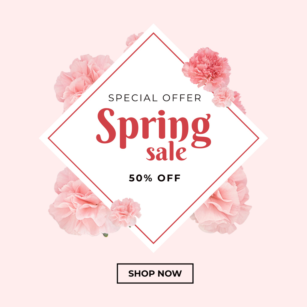 Ontwerpsjabloon van Instagram van Spring Sale Special Offer with Rose Flowers