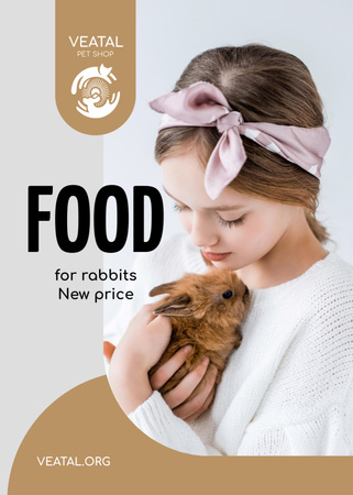 Pet Food Offer Girl Hugging Bunny Flayer Design Template