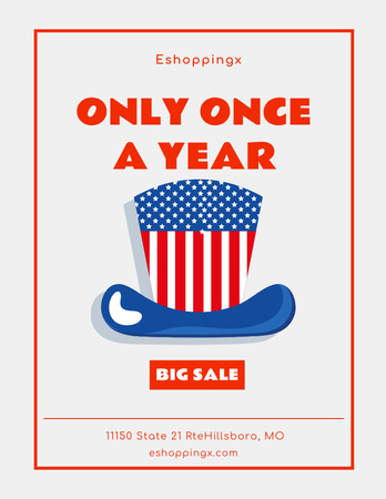 USA Independence Day Sale Announcement with Hat Poster 8.5x11in tervezősablon