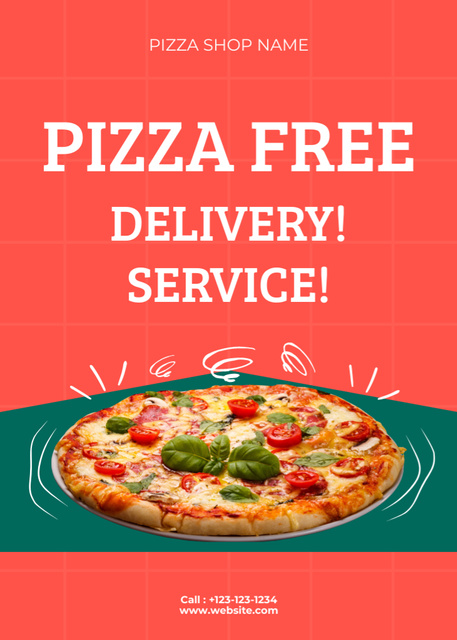 Ontwerpsjabloon van Flayer van Yummy Pizza With Cheese And Delivery Service Offer