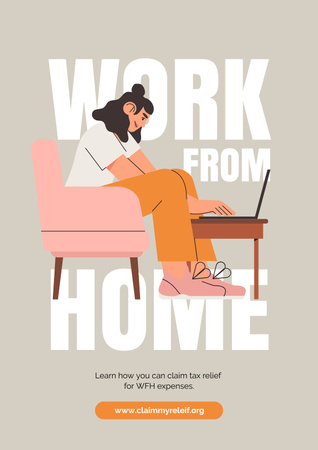 Ontwerpsjabloon van Poster van Quarantaineconcept met vrouw die vanuit huis werkt
