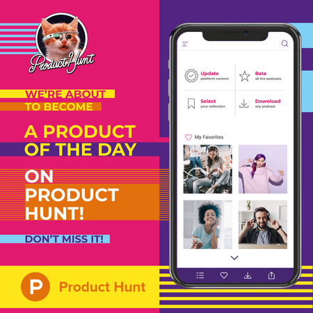 Product Hunt Promotion App interface on Screen Instagram Design Template