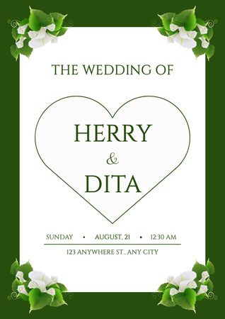 Wedding Announcement with Flowers on Green Poster Design Template