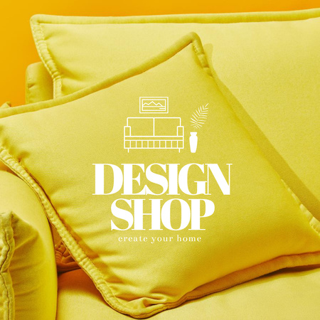Design Shop Emblem with Yellow Pillow Logo 1080x1080px Šablona návrhu