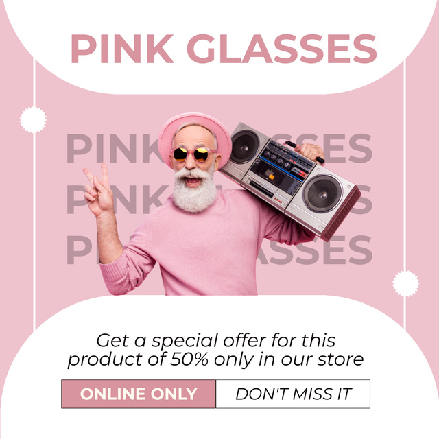 Pink Glasses Promo with Trendy Old Man Instagram Design Template