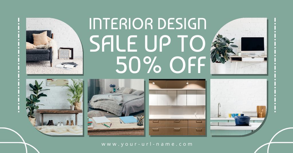 Interior Design Sale Green Facebook AD Πρότυπο σχεδίασης