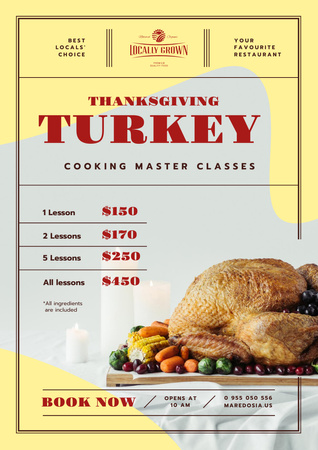 Thanksgiving Dinner Masterclass Invitation with Roasted Turkey Poster A3 Design Template