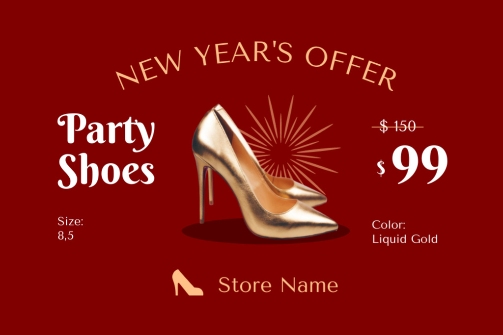 New Year Offer of Party Shoes Label tervezősablon