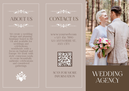 Wedding Agency Services with Beautiful Couple of Newlyweds Brochure Design Template